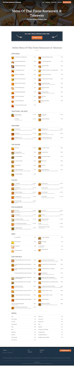 Menu, Thai Flame Restaurant & Takeaway