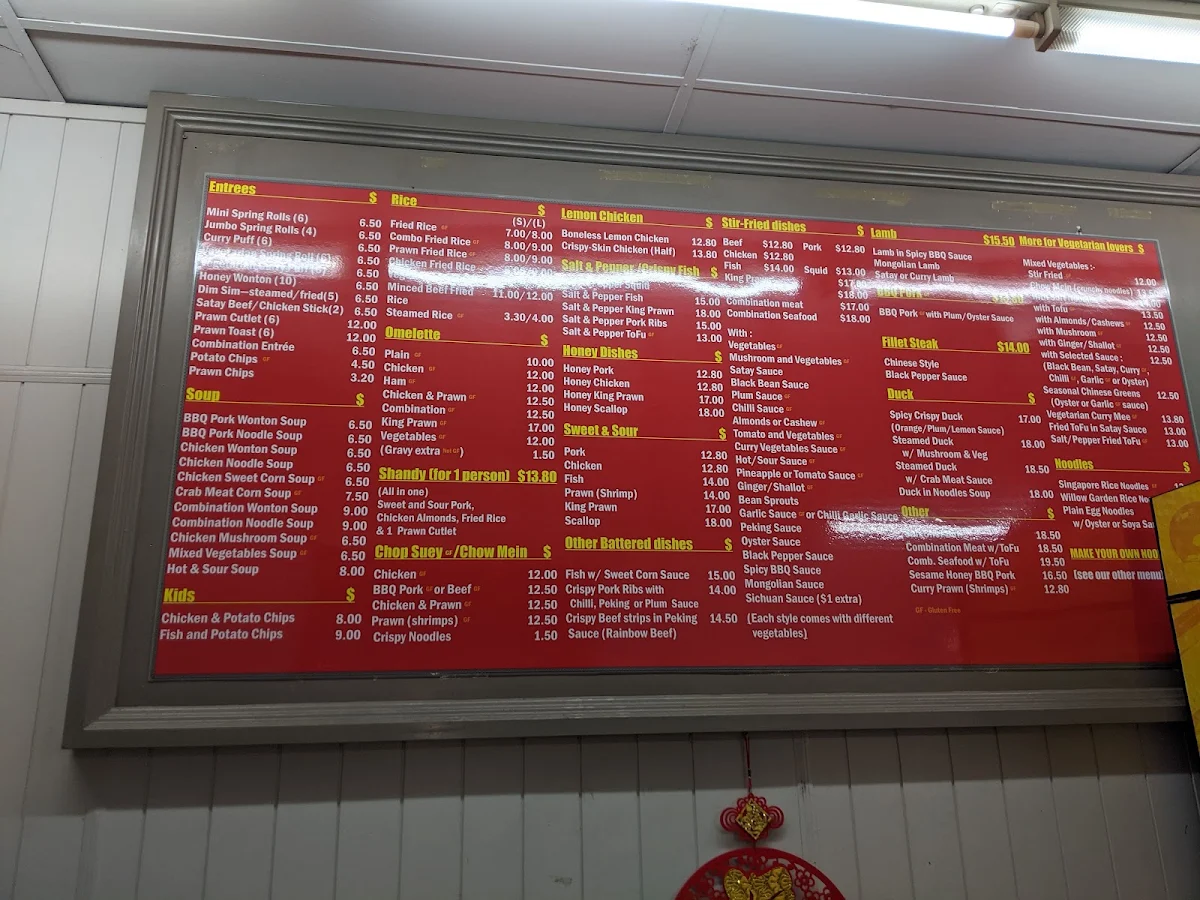 Menu, Willow Garden Chinese Restaurant