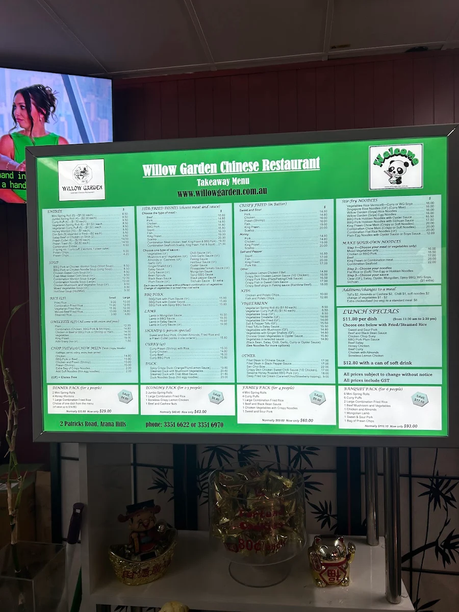 Menu, Willow Garden Chinese Restaurant