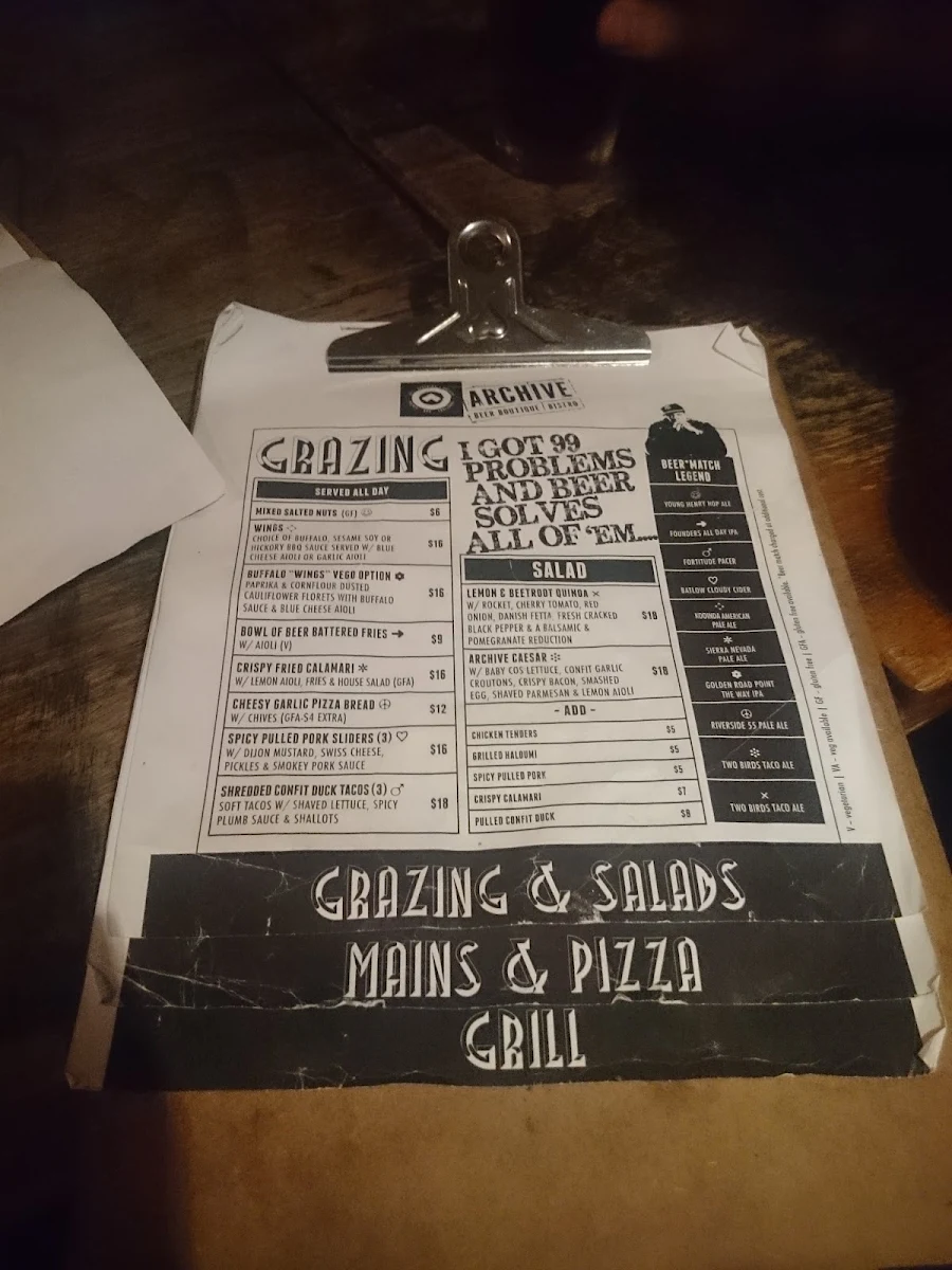 Menu, Archive
