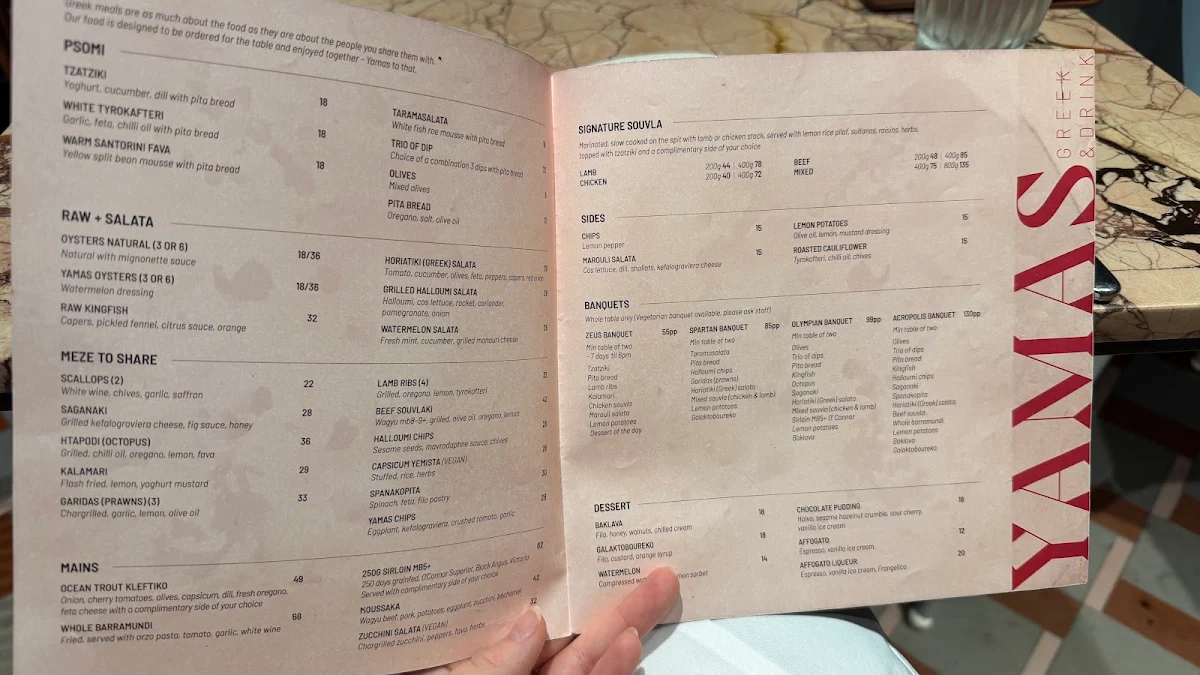 Menu, Yamas Greek & Drink