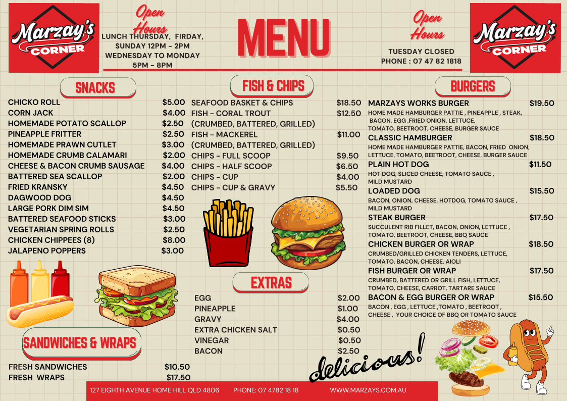 Menu, Marzay's Corner