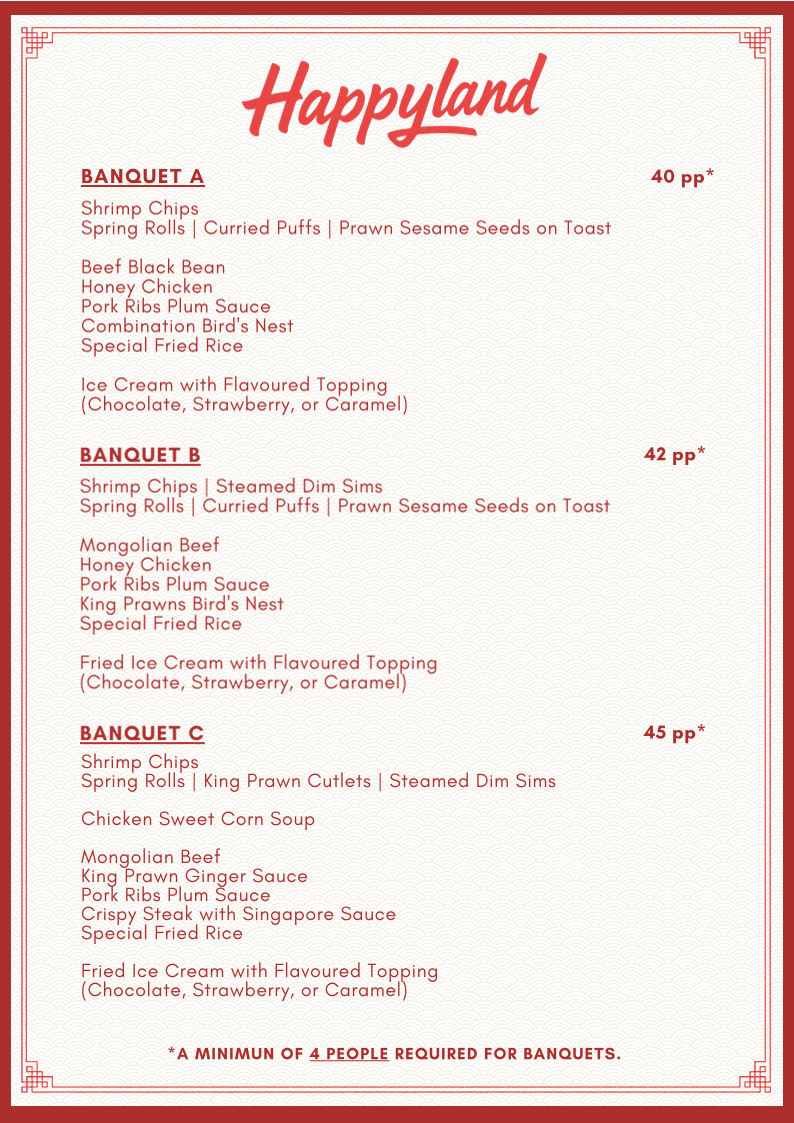 Menu, Happyland Chinese