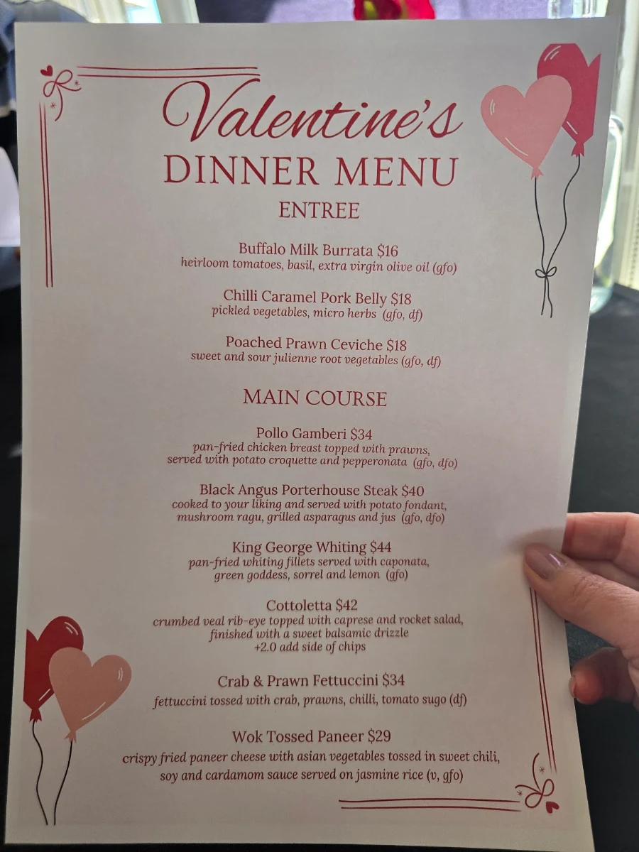 Menu, Dimples Restaurant and Function Centre