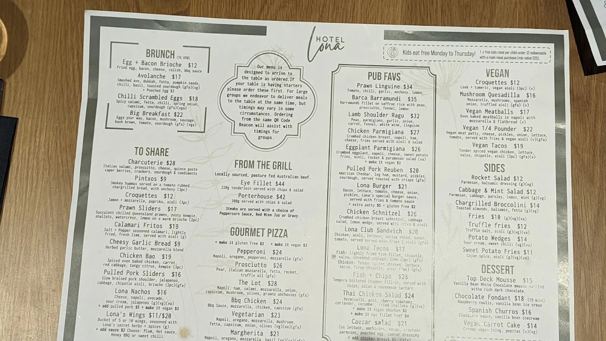 Menu, Hotel Lona