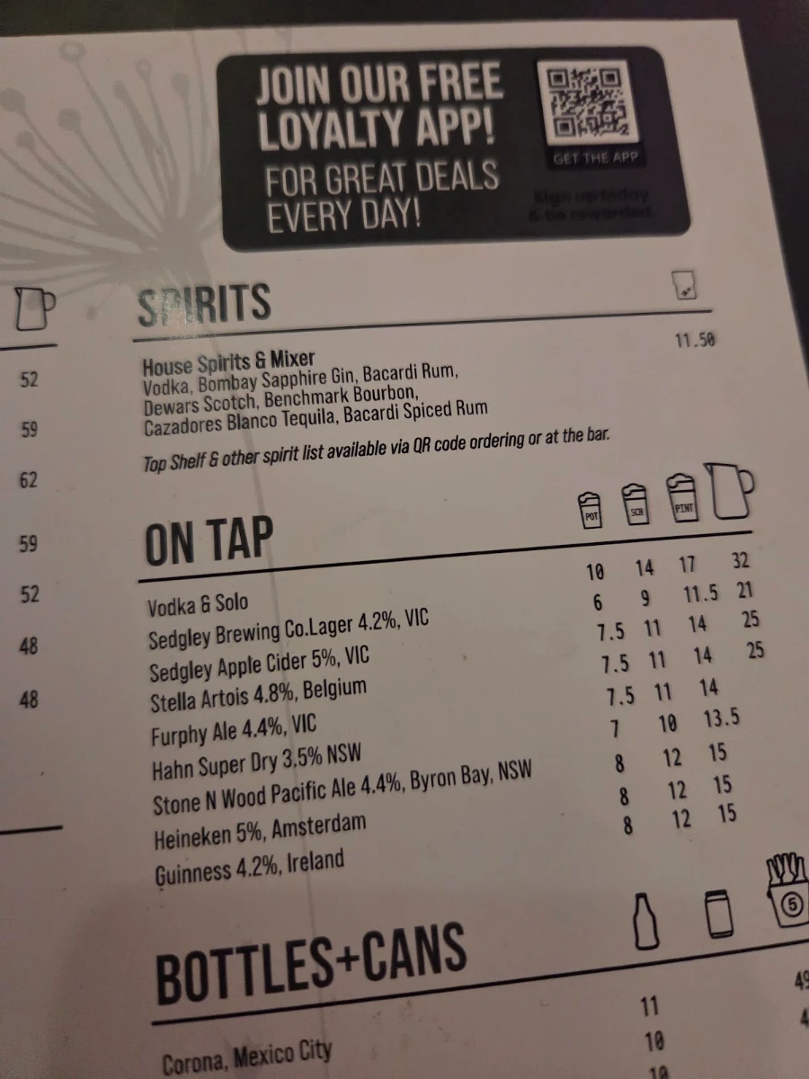 Menu, Hotel Lona