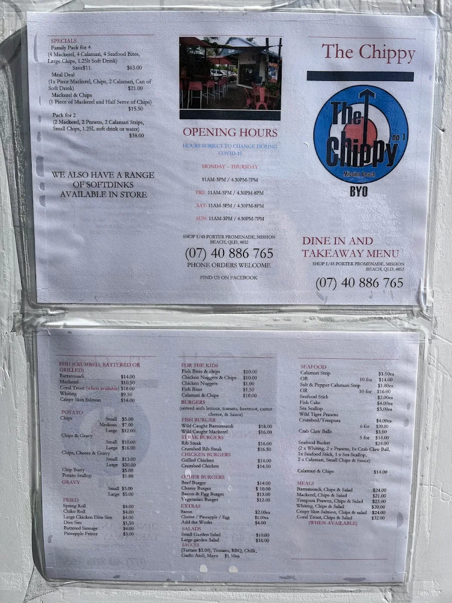 Menu, The Chippy No. 1