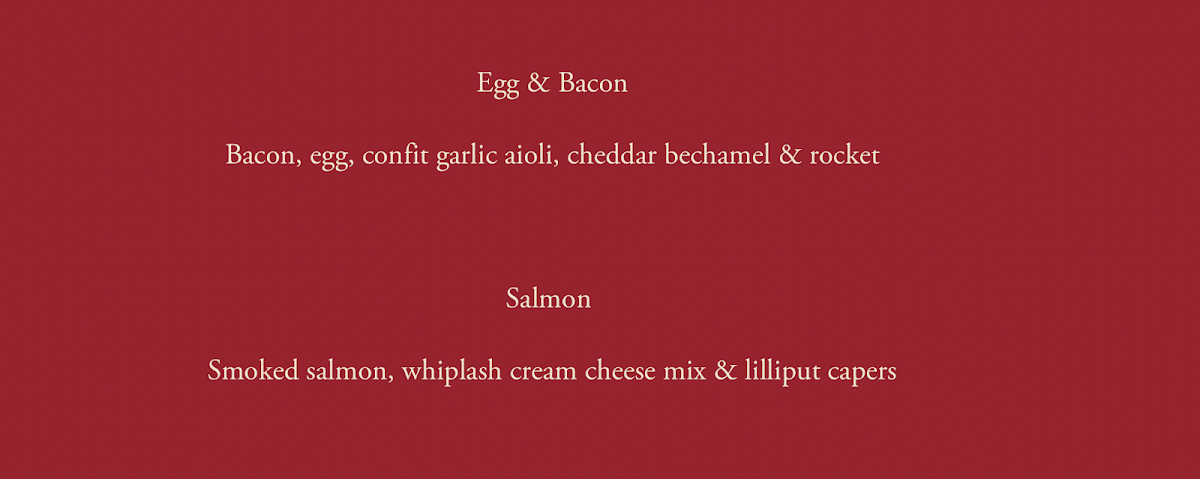 Menu, Whiplash Cafe