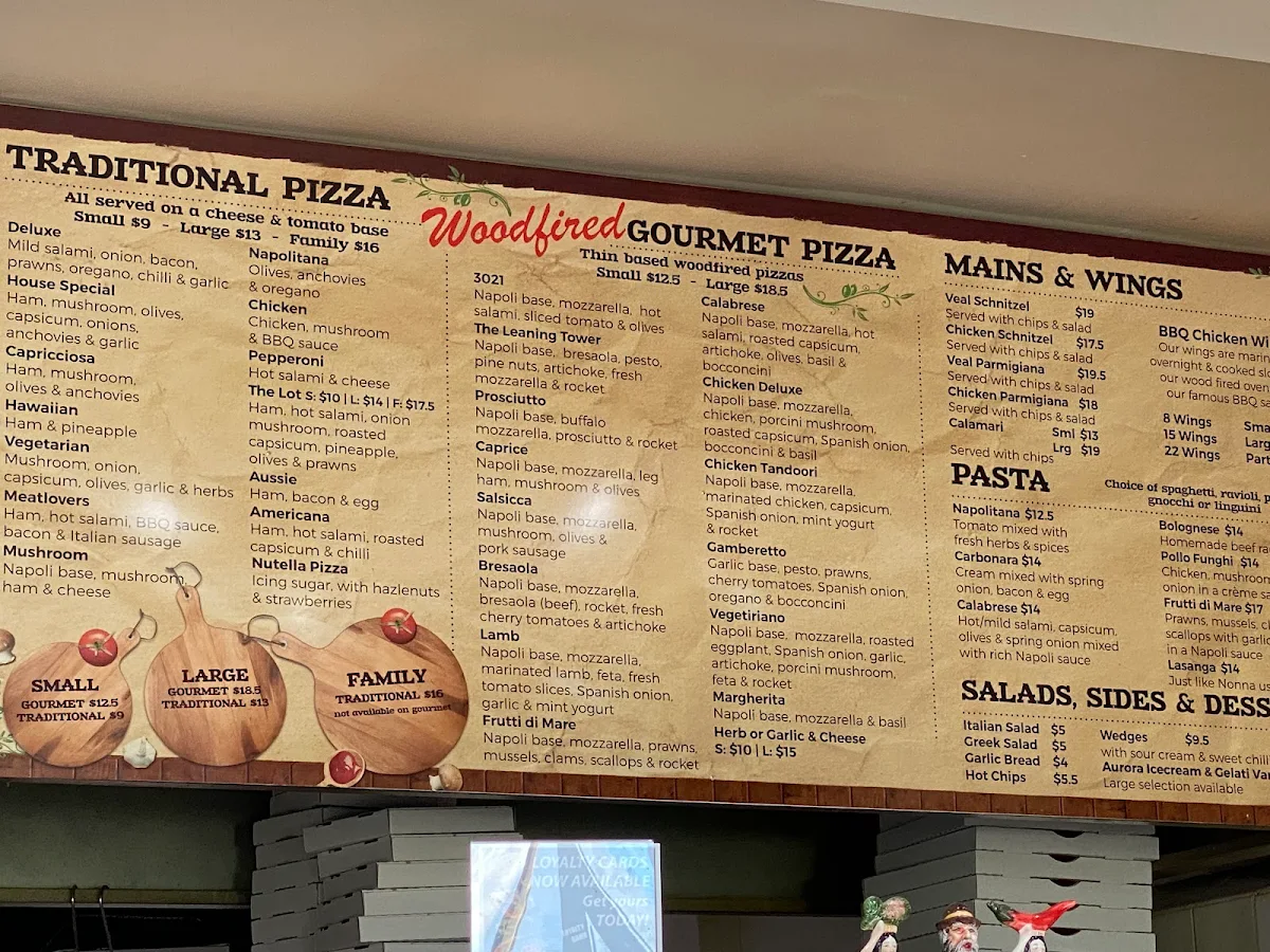 Menu, St Albans Woodfire Pizza & Pasta