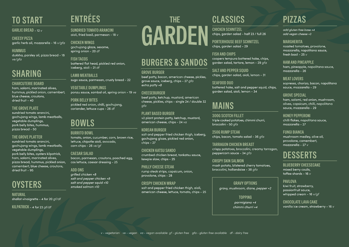 Menu, The Grove