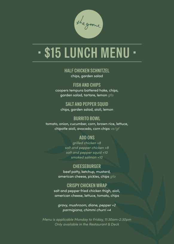 Menu, The Grove
