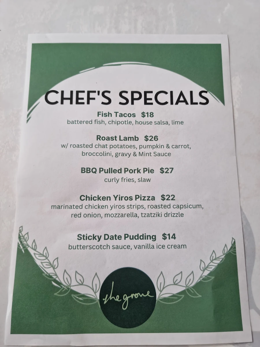 Menu, The Grove