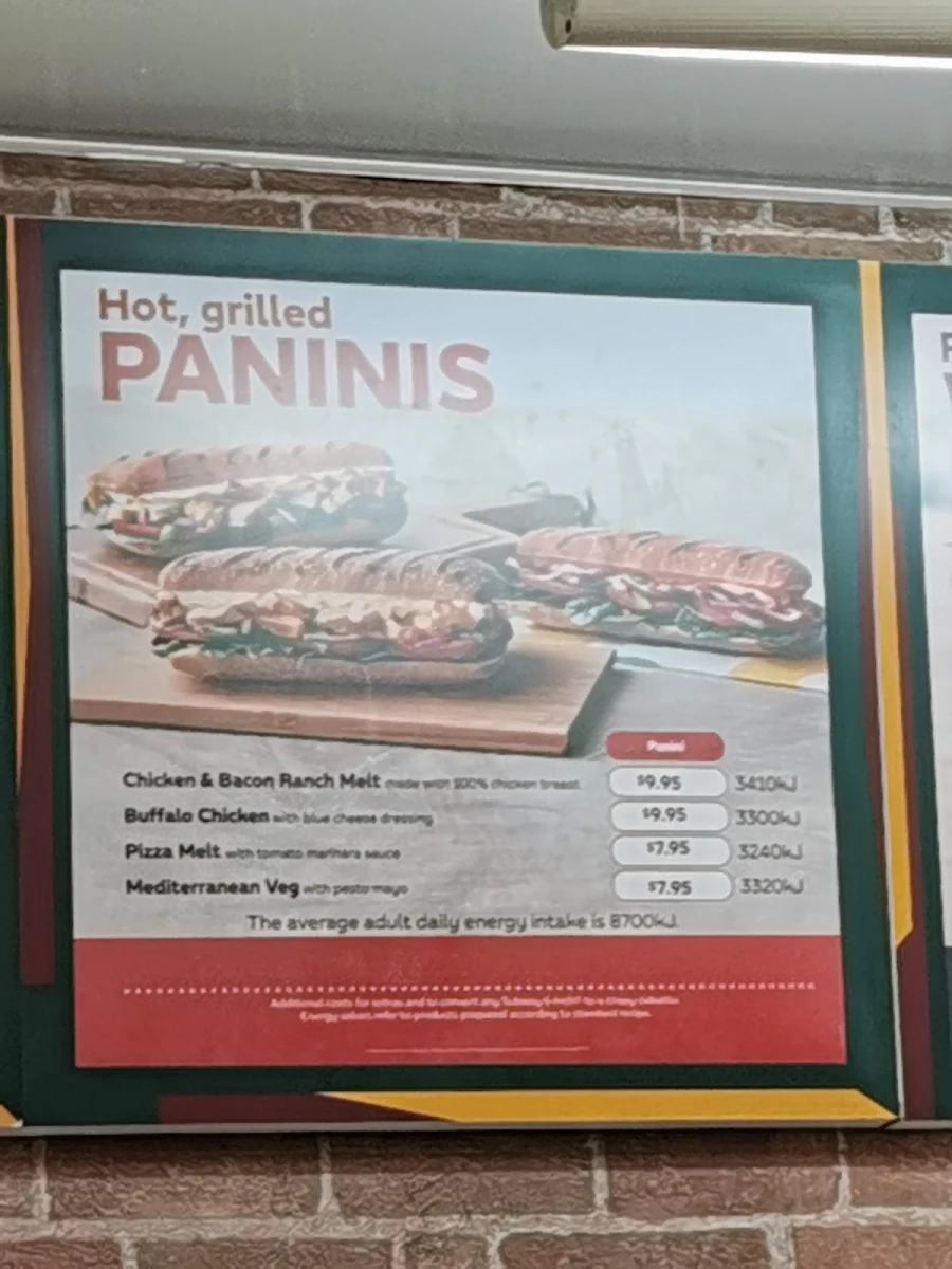 Menu, Subway