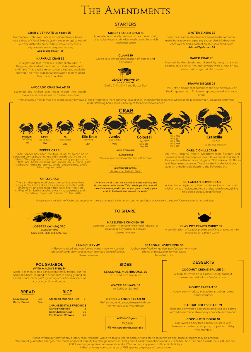 Menu, Ministry of Crab