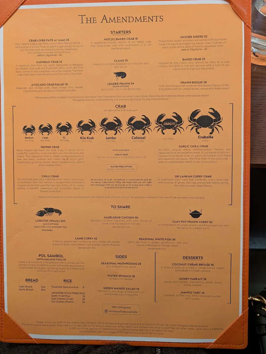 Menu, Ministry of Crab