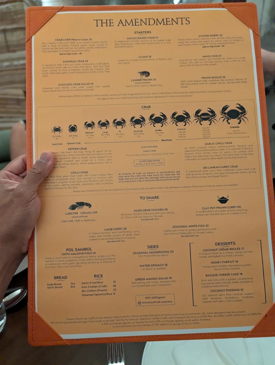 Menu, Ministry of Crab