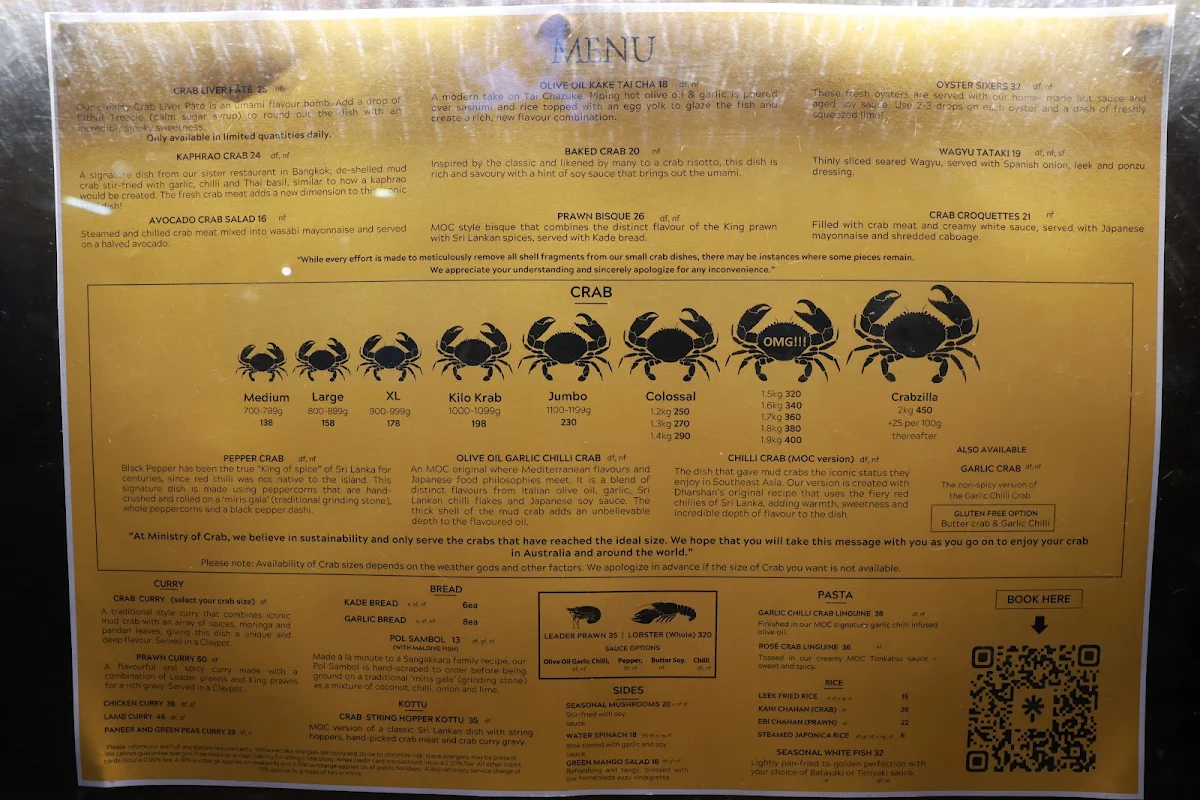 Menu, Ministry of Crab