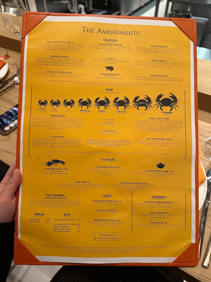Menu, Ministry of Crab