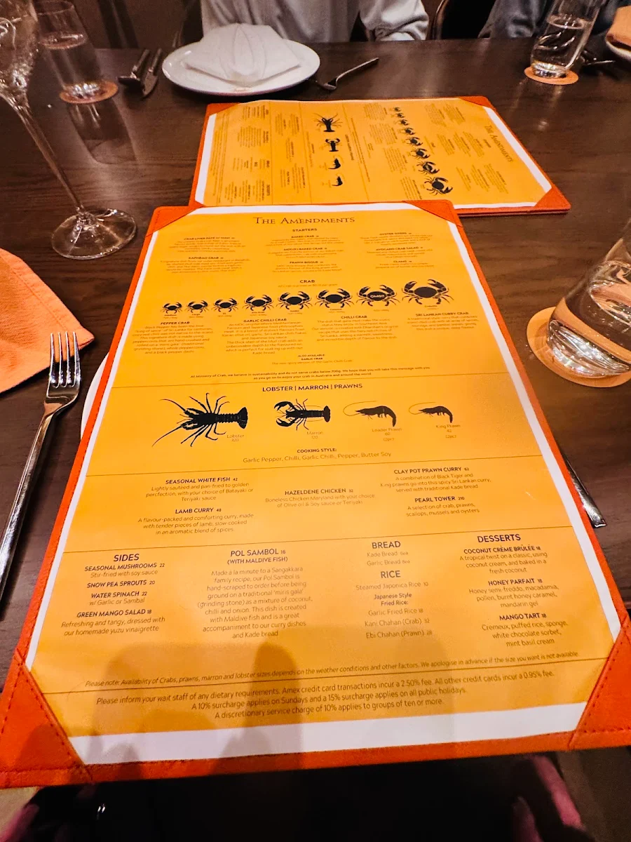 Menu, Ministry of Crab