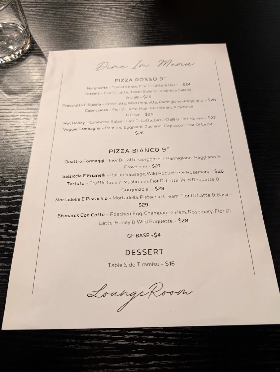 Menu, Lounge Room