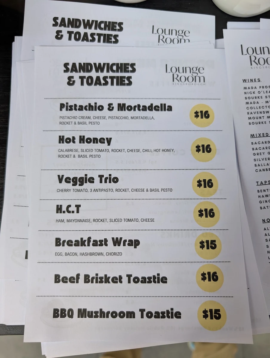 Menu, Lounge Room