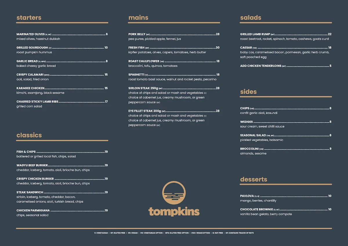 Menu, Tompkins