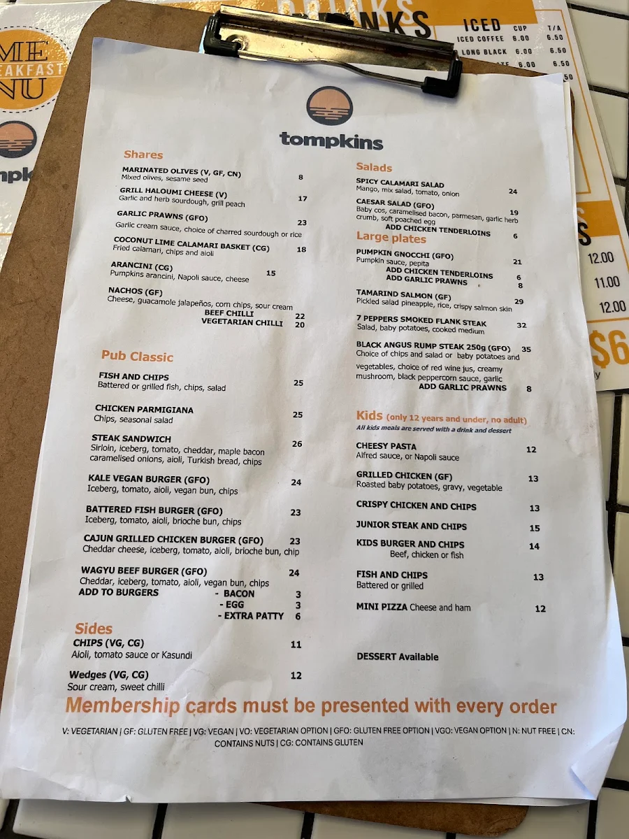 Menu, Tompkins
