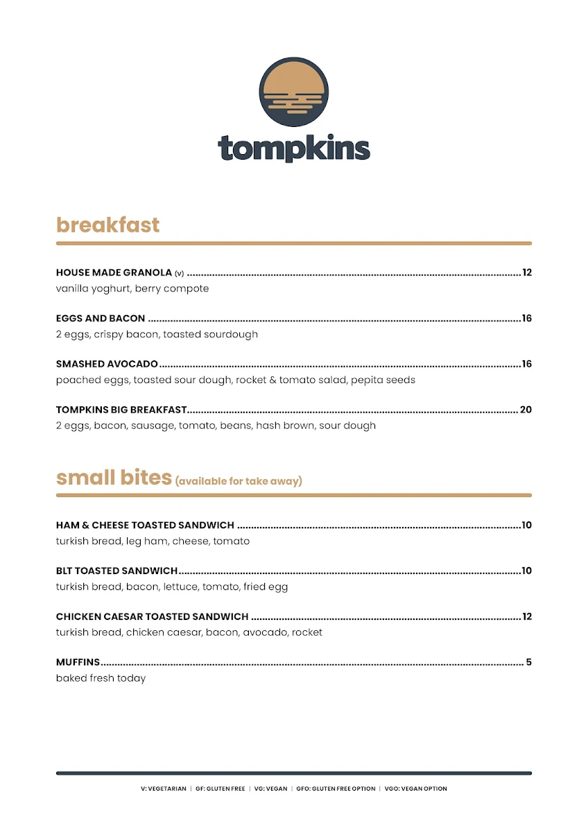 Menu, Tompkins