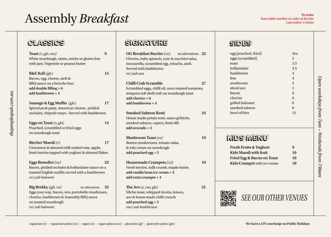 Menu, Assembly
