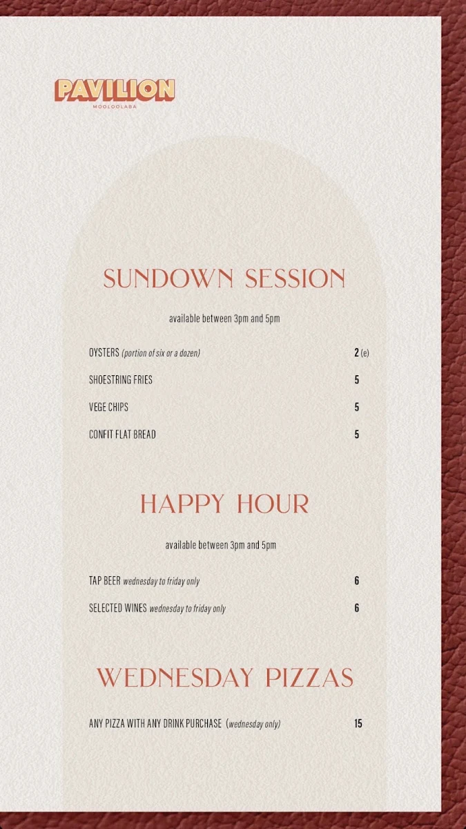 Menu, Pavilion Mooloolaba