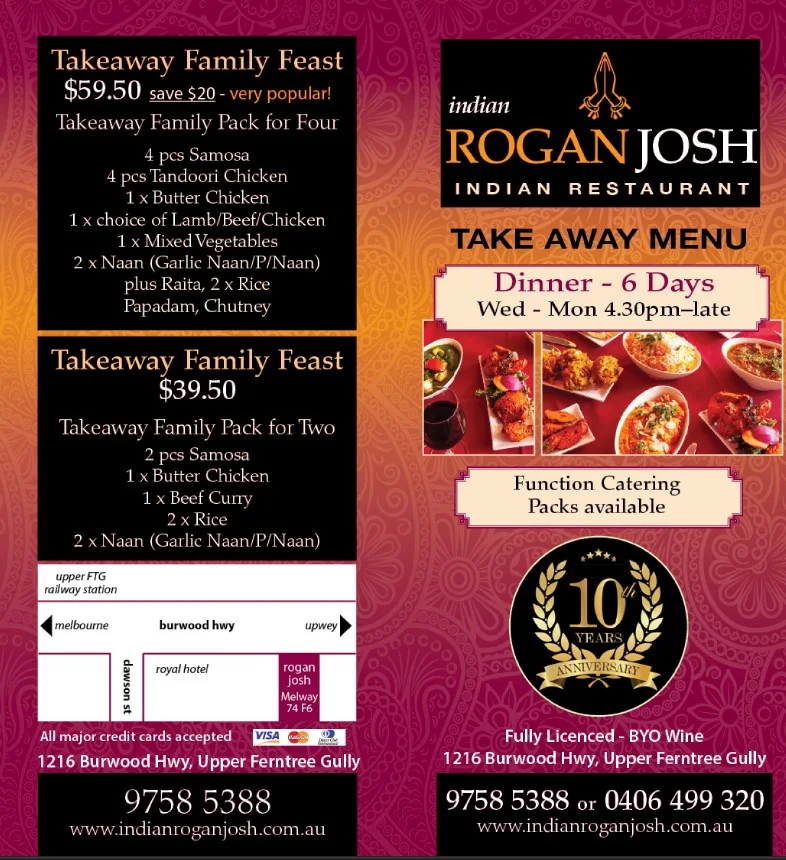 Menu, Indian Rogan Josh - Ferntree Gully
