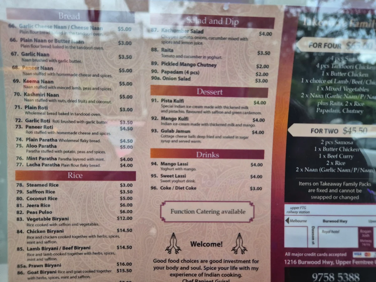 Menu, Indian Rogan Josh - Ferntree Gully