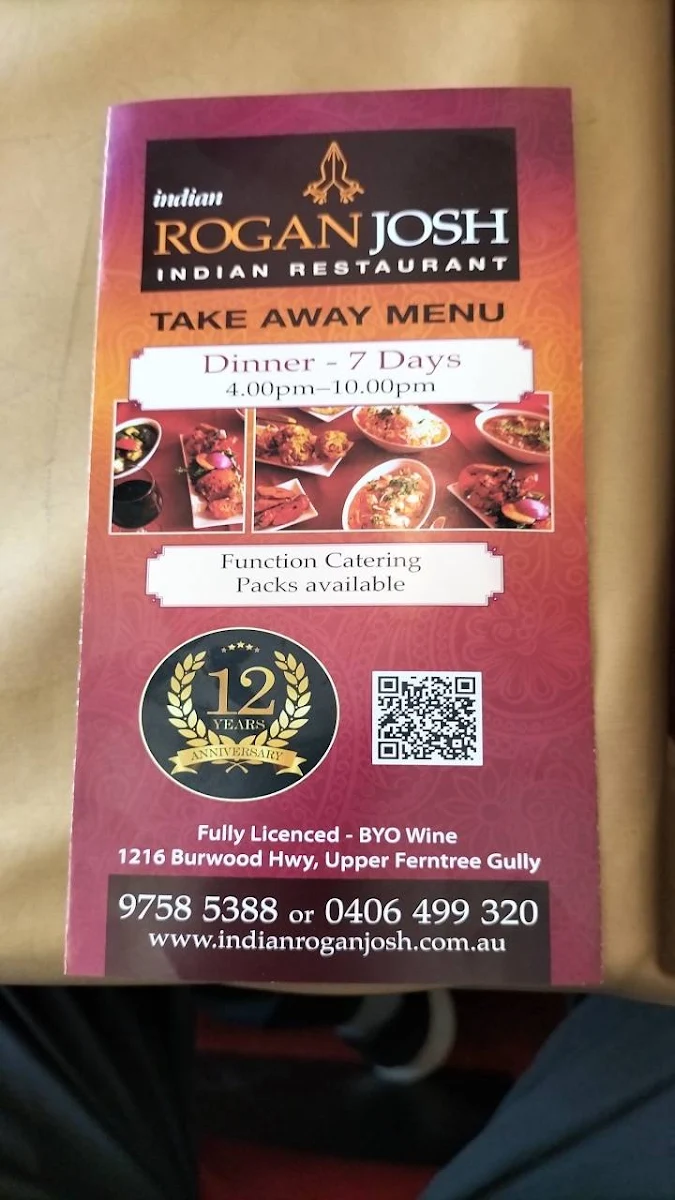 Menu, Indian Rogan Josh - Ferntree Gully