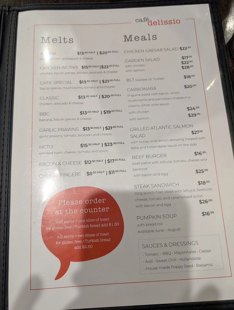 Menu, Café Delissio