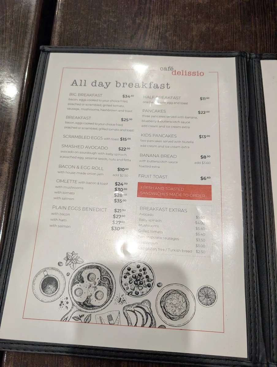Menu, Café Delissio