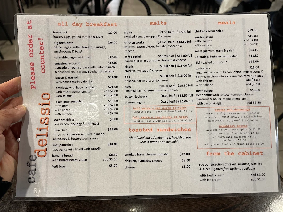 Menu, Café Delissio