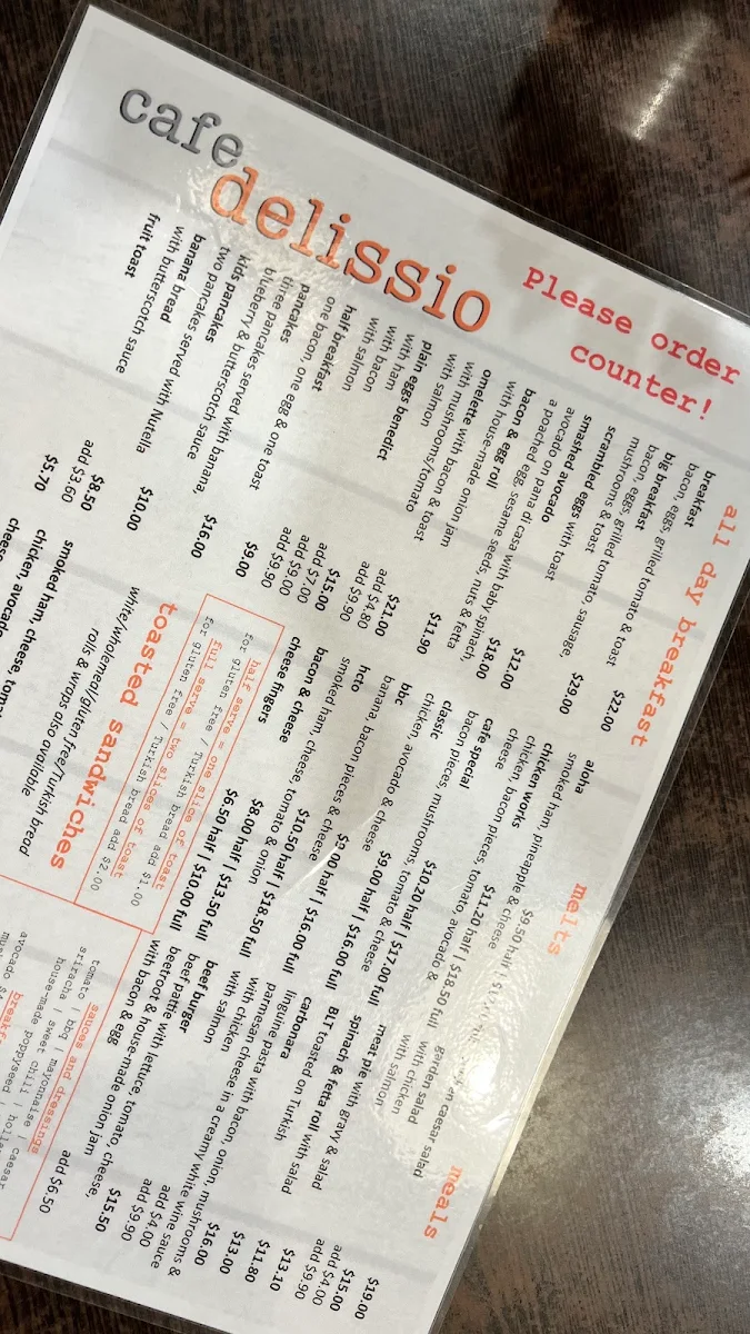 Menu, Café Delissio
