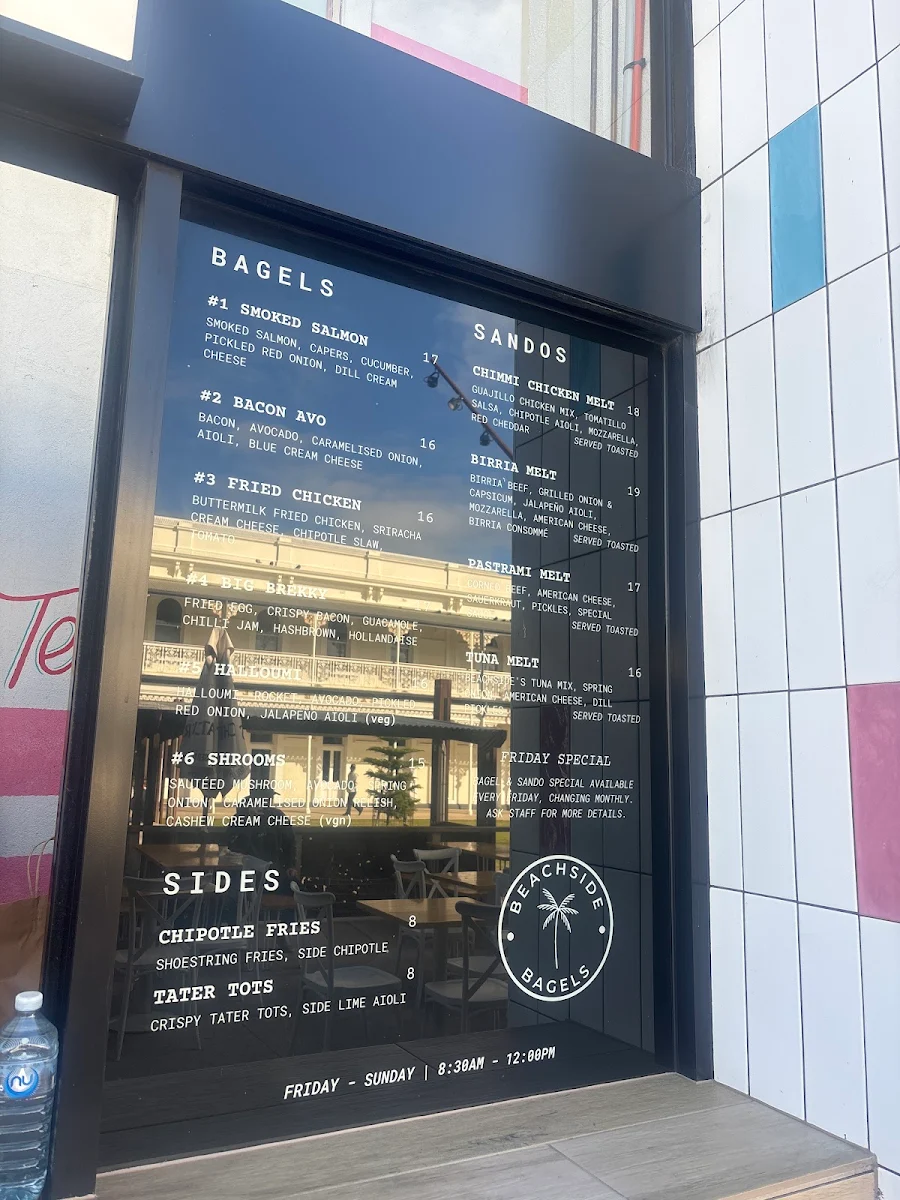 Menu, Beachside Bagels - Henley Beach
