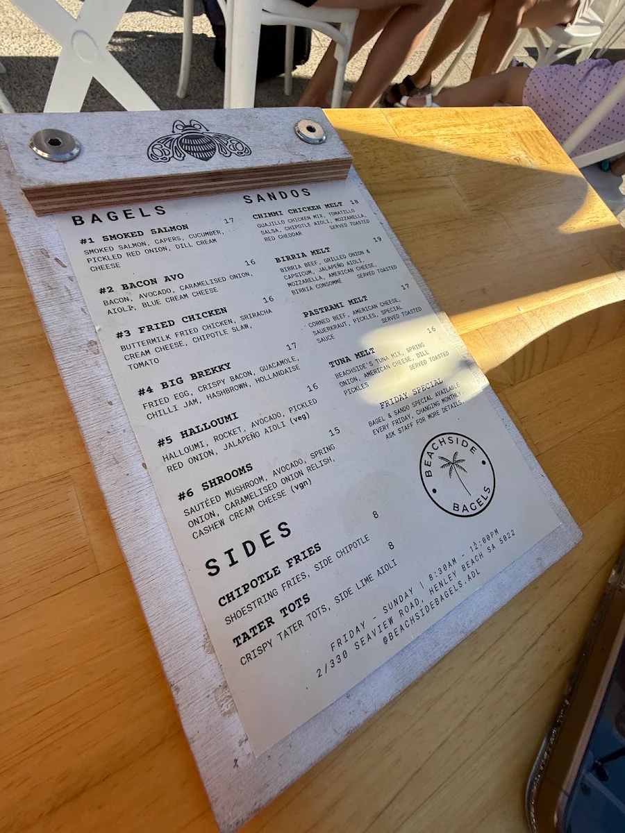 Menu, Beachside Bagels - Henley Beach