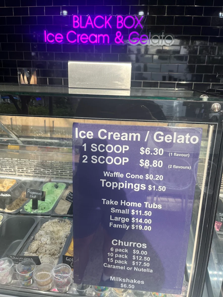 Menu, Black Box Pizza and Icecream