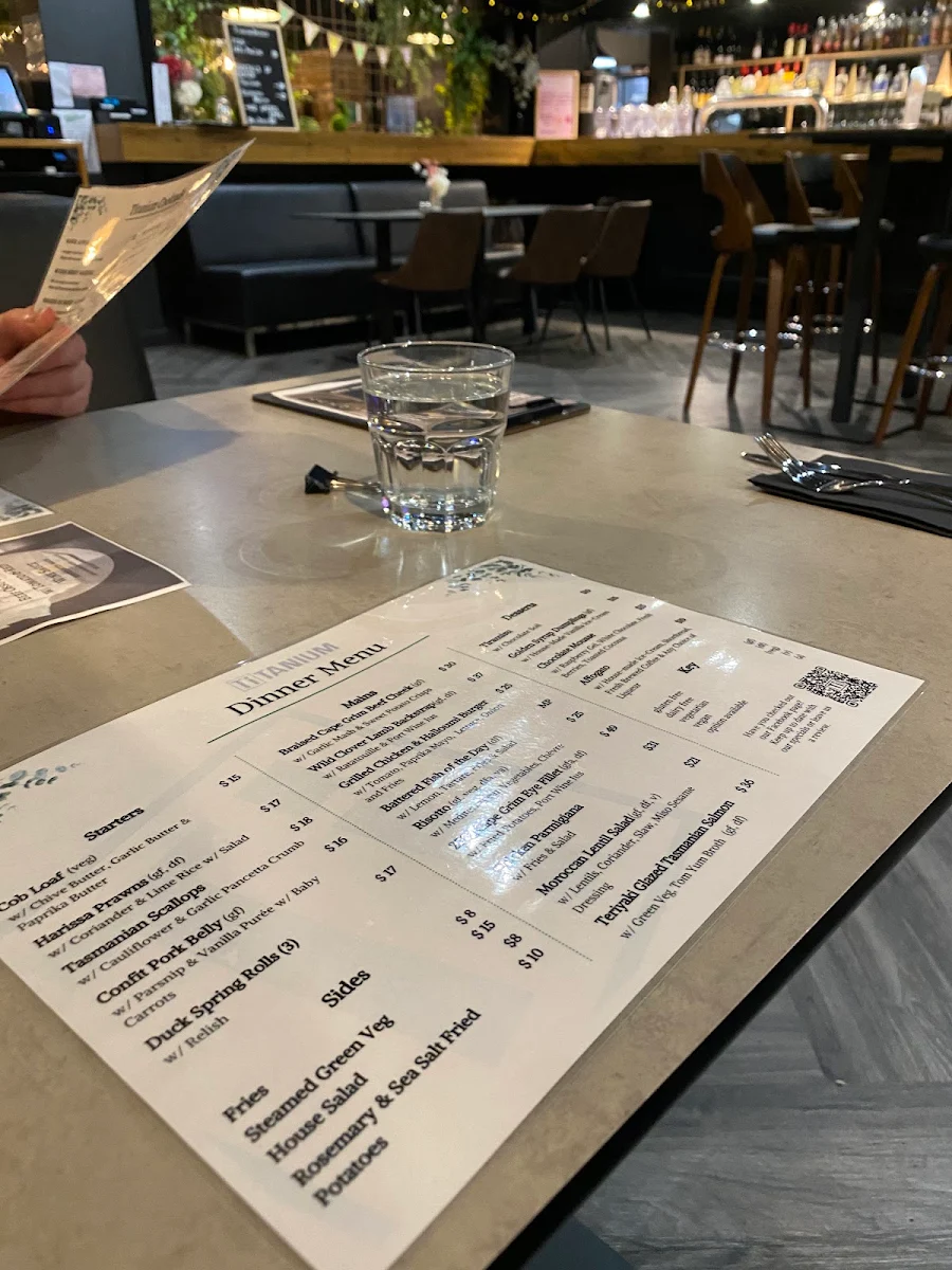 Menu, Titanium Bar & Bistro