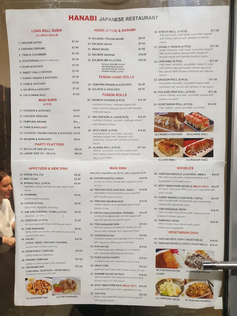 Menu, Hanabi Sushi