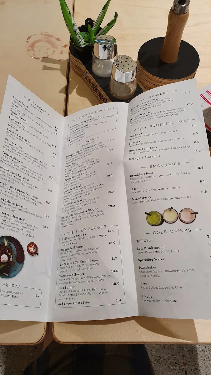 Menu, The Shed Cafe - Roselands