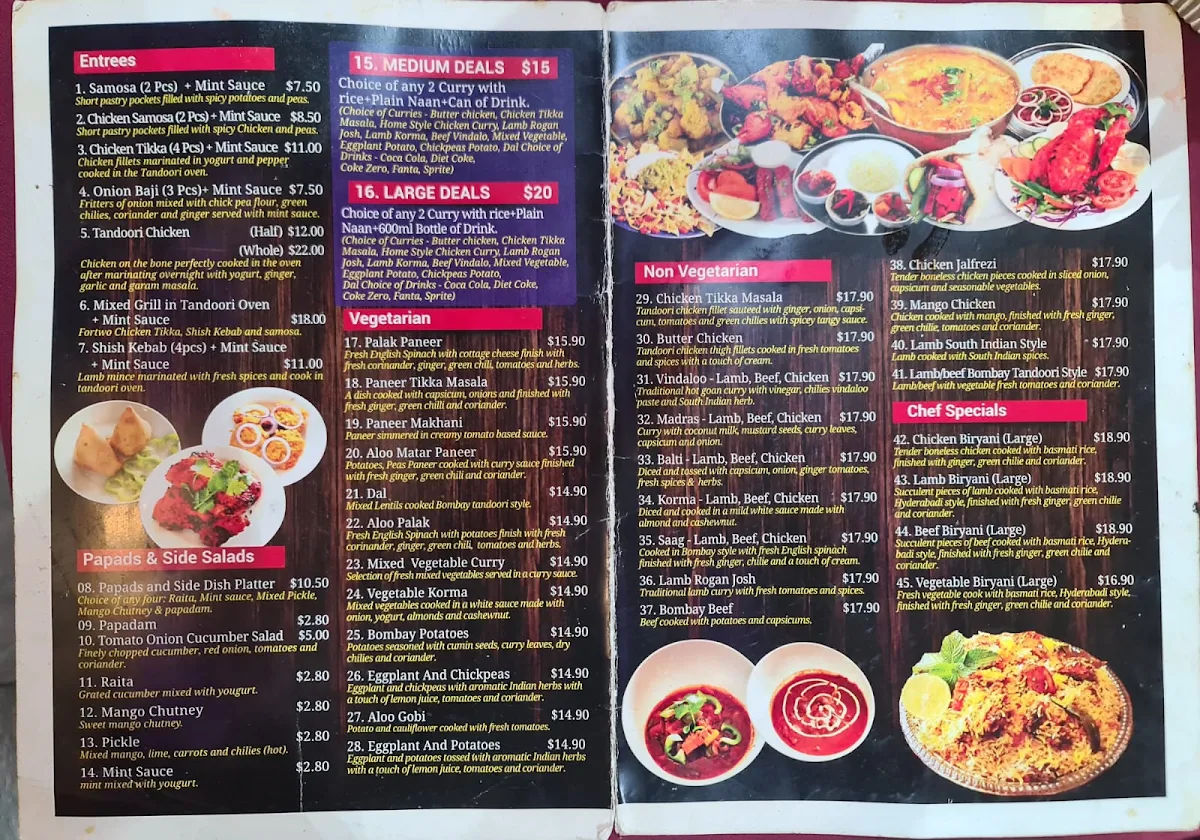 Menu, Bombay Tandoori/Tandoori Zone