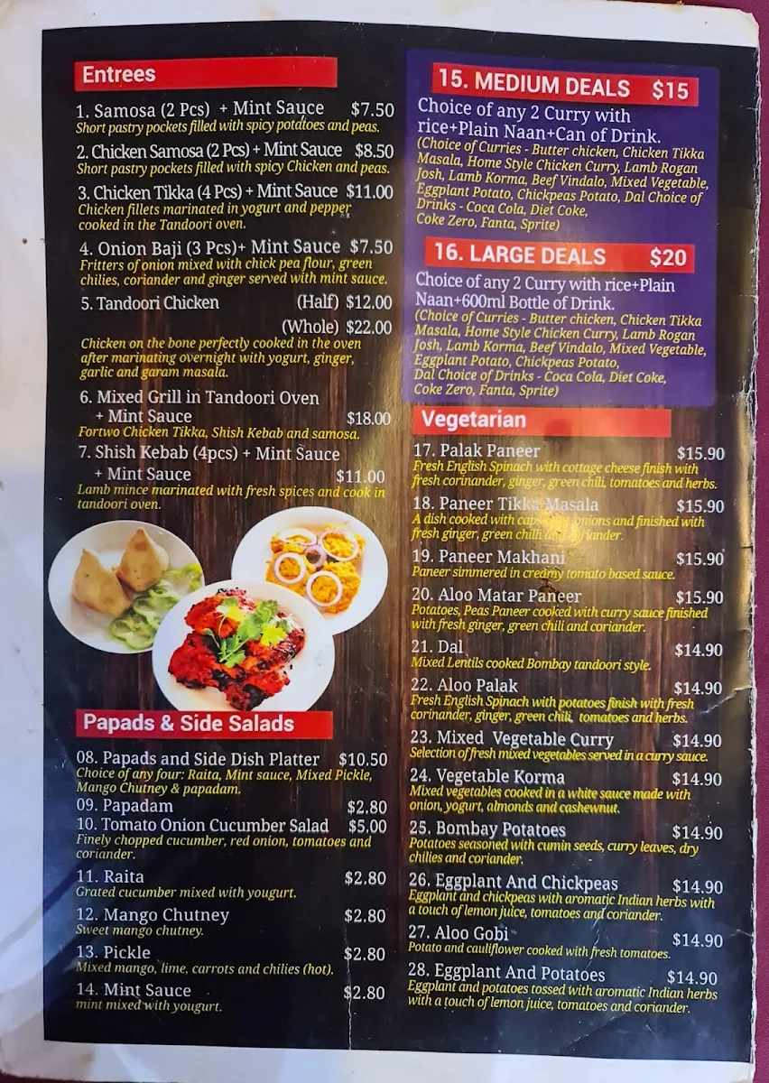 Menu, Bombay Tandoori/Tandoori Zone