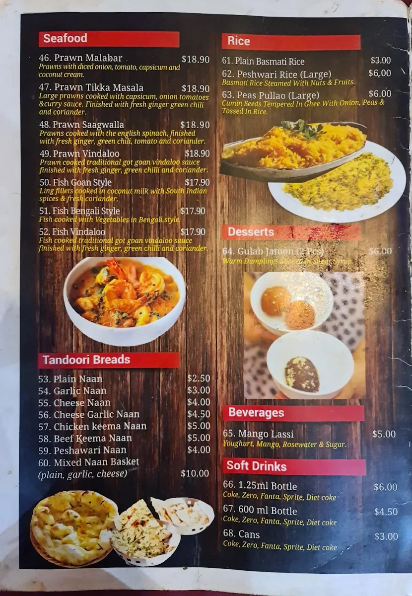 Menu, Bombay Tandoori/Tandoori Zone