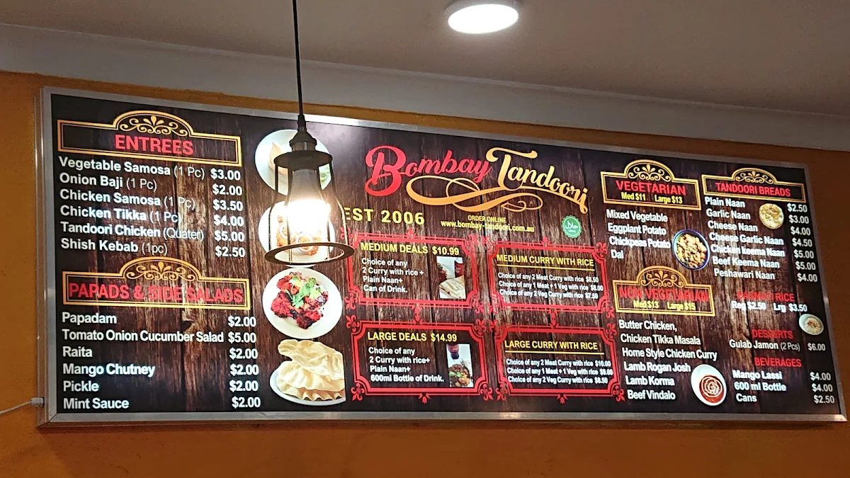Menu, Bombay Tandoori/Tandoori Zone