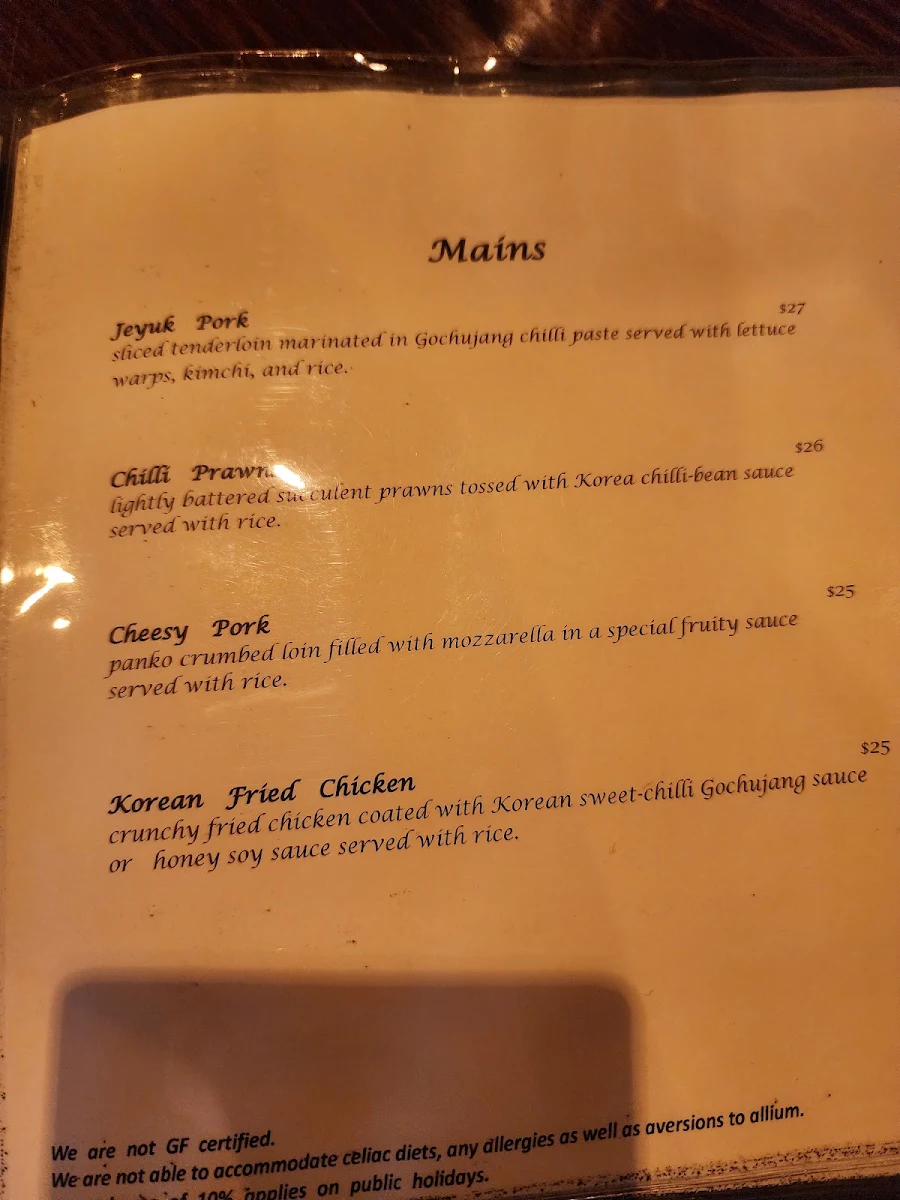 Menu, Jin's Kitchen