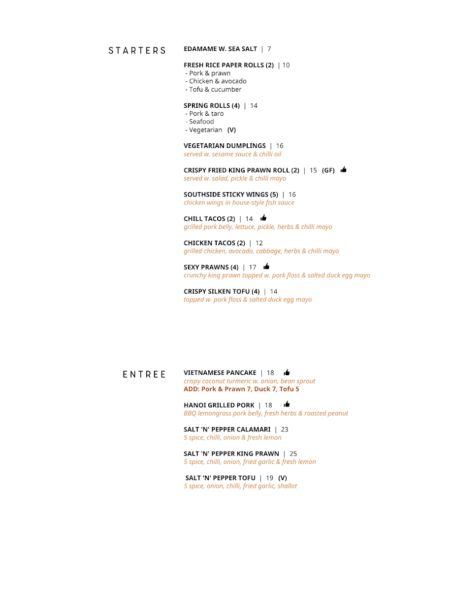 Menu, Chill Restaurant Crows Nest