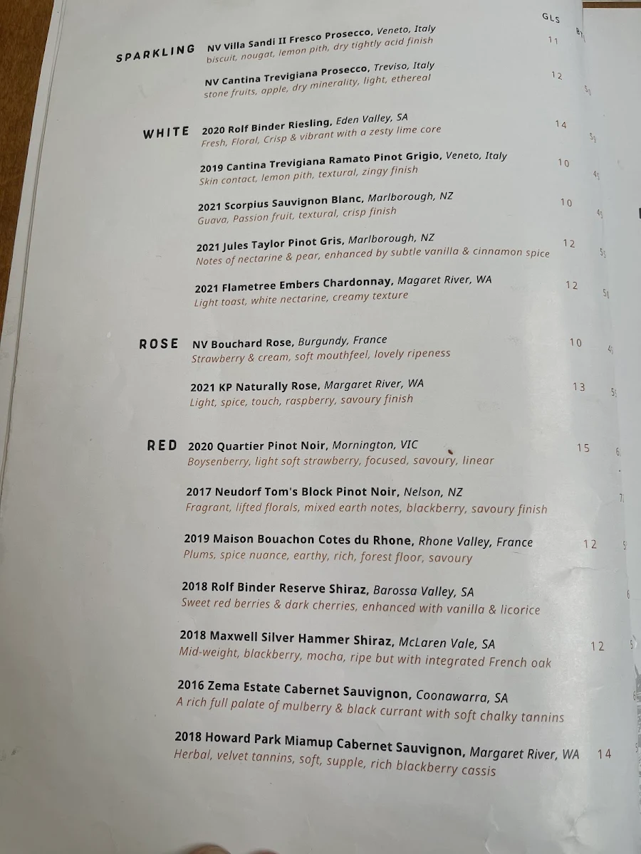 Menu, Chill Restaurant Crows Nest